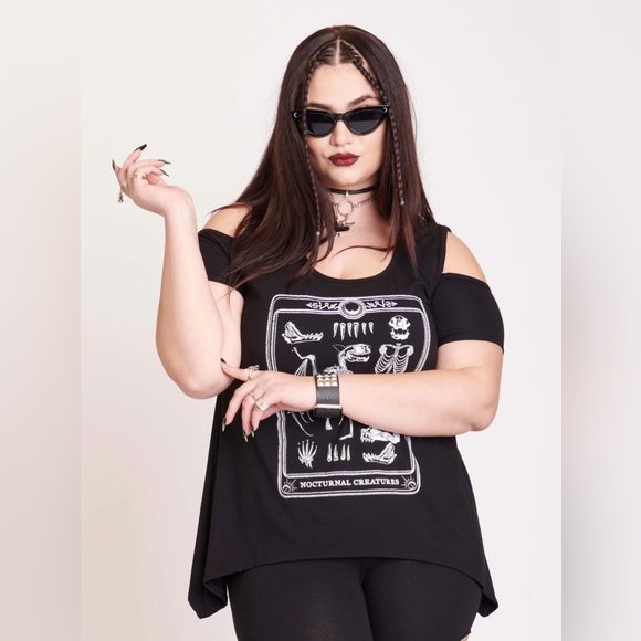 MIDNIGHT HOUR Nocturnal Creature Cold Shoulder Top in Black - Picture 3 of 14